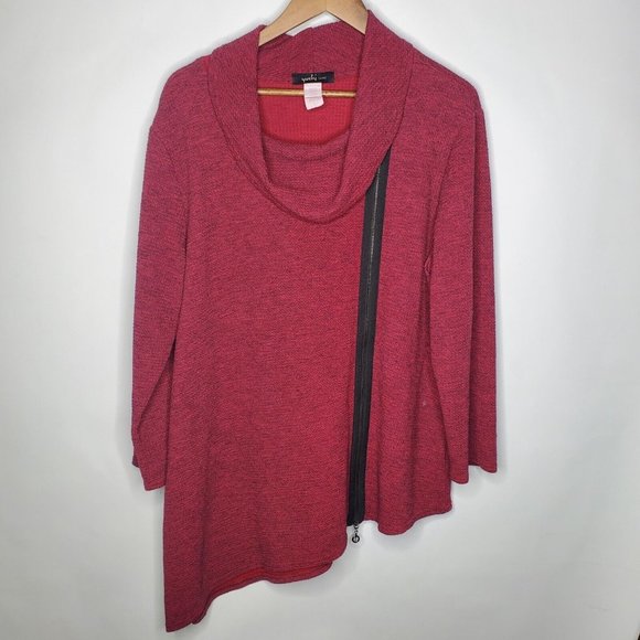 Yushi Tops - Yushi Womens Red Cowl Neck Zipper Accent Tunic Size XL Long Sleeve Asymmetrical